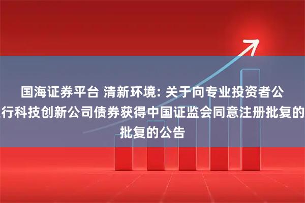 国海证券平台 清新环境: 关于向专业投资者公开发行科技创新公司债券获得中国证监会同意注册批复的公告