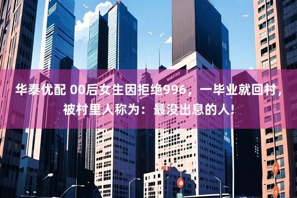 华泰优配 00后女生因拒绝996，一毕业就回村，被村里人称为：最没出息的人!